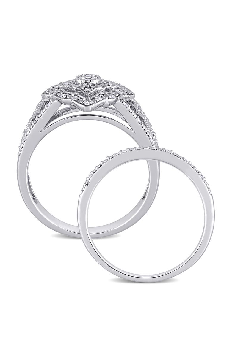 Julianna B. Diamond Halo Vintage Bridal Ring Set, Alternate, color, Sterling Silver