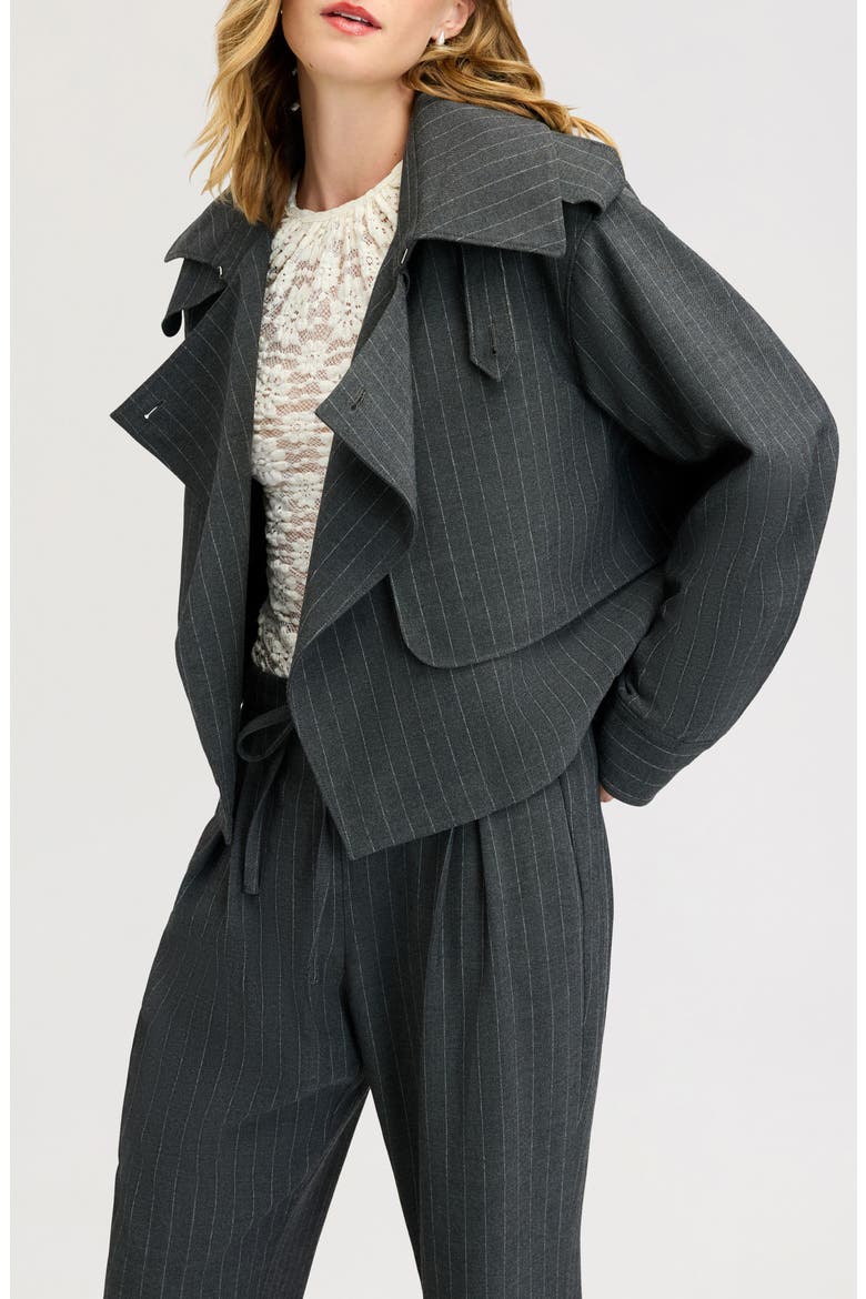 Pinstriped Draped Jacket, Main, color, GREY PINSTRIPE