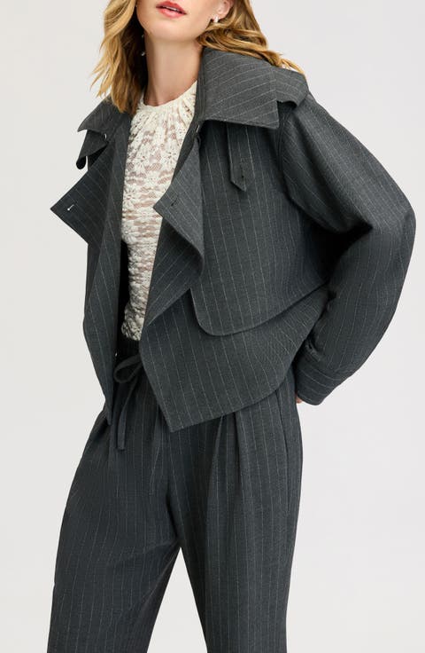 Pinstriped Draped Jacket