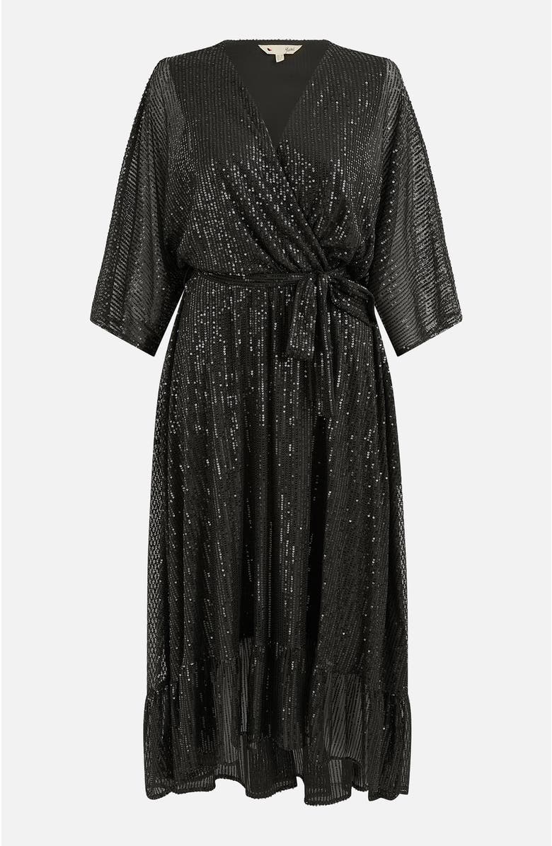 Yumi Sequin Kimono Midi Wrap Dress, Alternate, color, Black