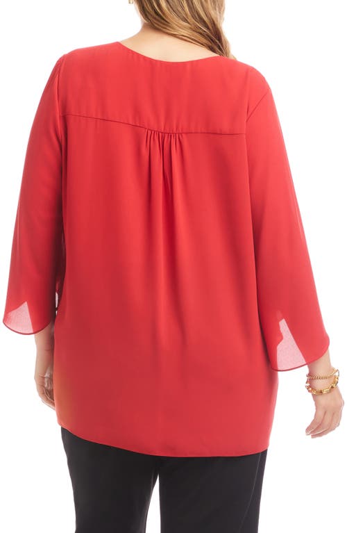 Karen Kane Crossover Hem Asymmetric Crepe Top In Red