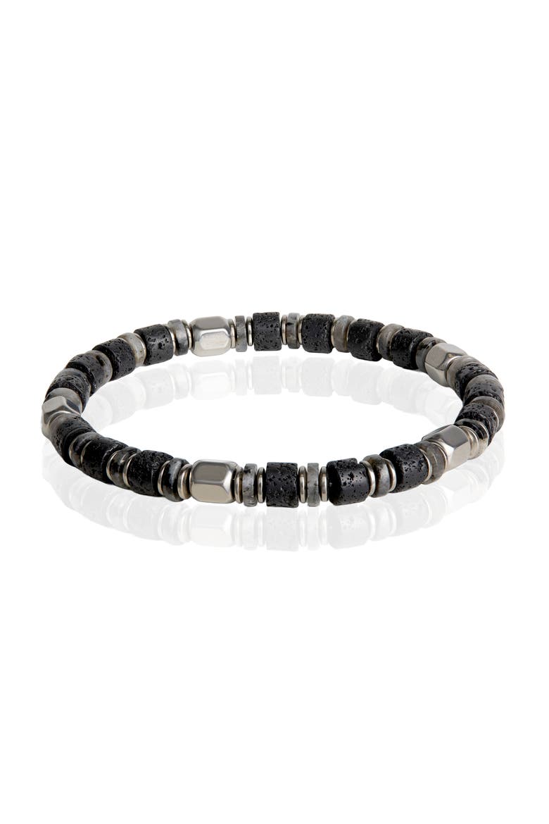 Stretch Beaded Bracelets for Men, Lava, Hematite & Labradorite, Main, color, Black