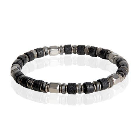 Stretch Beaded Bracelets for Men, Lava, Hematite & Labradorite