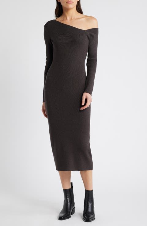 One-Shoulder Long Sleeve Sweater Dress