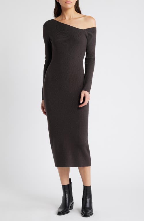 Charles Henry One-Shoulder Long Sleeve Sweater Dress in Charcoal 