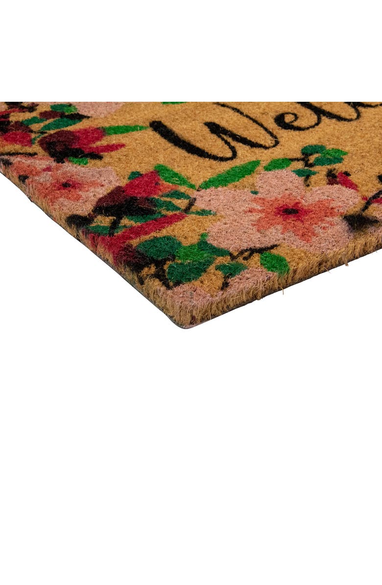 Northlight Natural Coir Blossoming Floral Outdoor Rectangular "Welcome" Doormat 18" x 30", Alternate, color, Brown