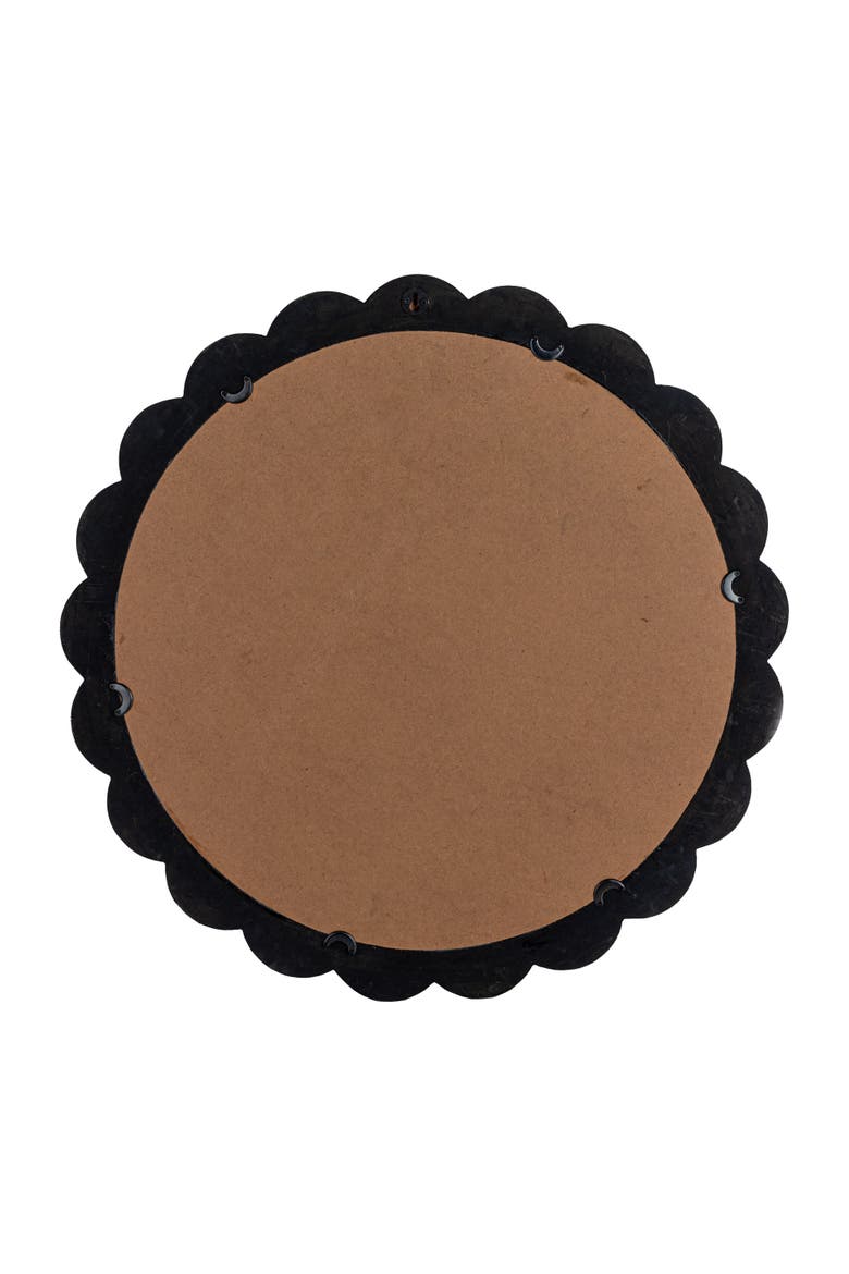 Round Scalloped Distressed Wood Wall Mirror, Black, Alternate, color, Black