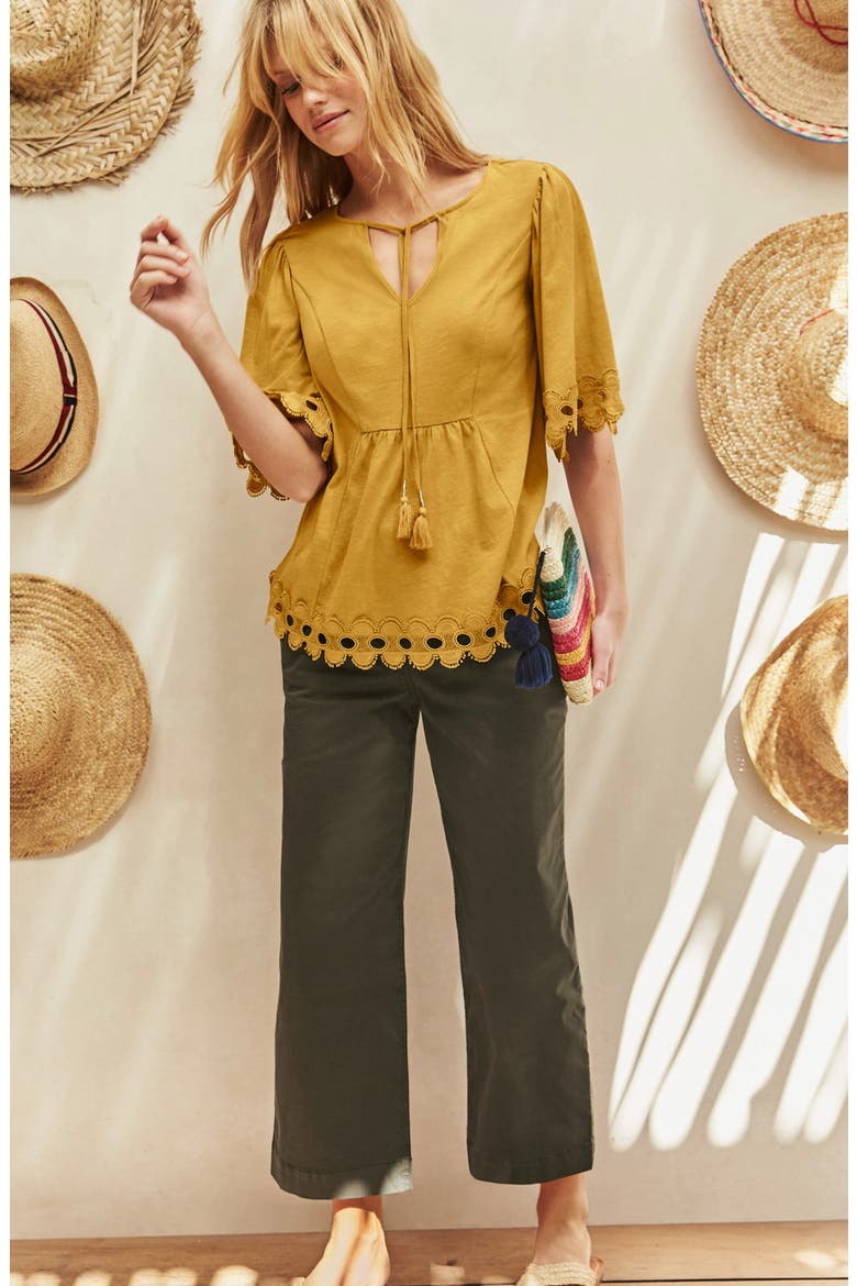 Ayla Lace Trim Top, Alternate, color, DIJON