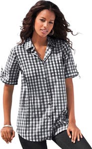 Roaman's Extended Plus Size French Check Shirt
