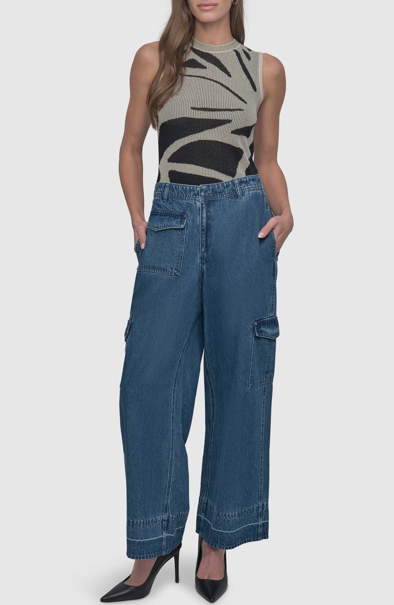 DKNY Release Hem Wide Leg Cargo Jeans, Alternate, color,