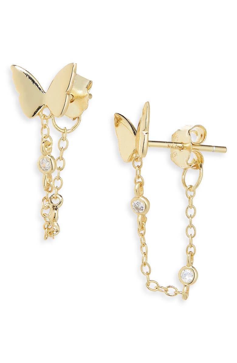 ARGENTO VIVO Butterfly Chain Front/Back Earrings, Main, color, Gold