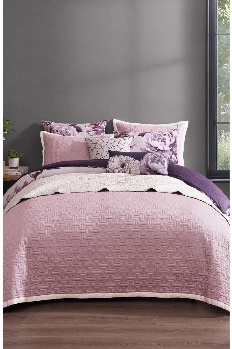 Plum Petal Print 8-Piece Reversible Comforter Set, Alternate, color, PURPLE