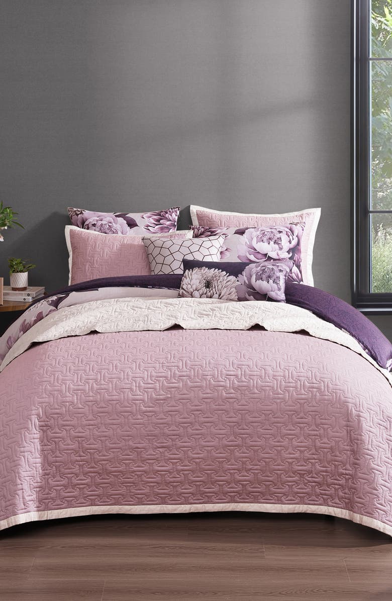 Bebejan Plum Petal Print 8-Piece Reversible Comforter Set, Alternate, color, Purple