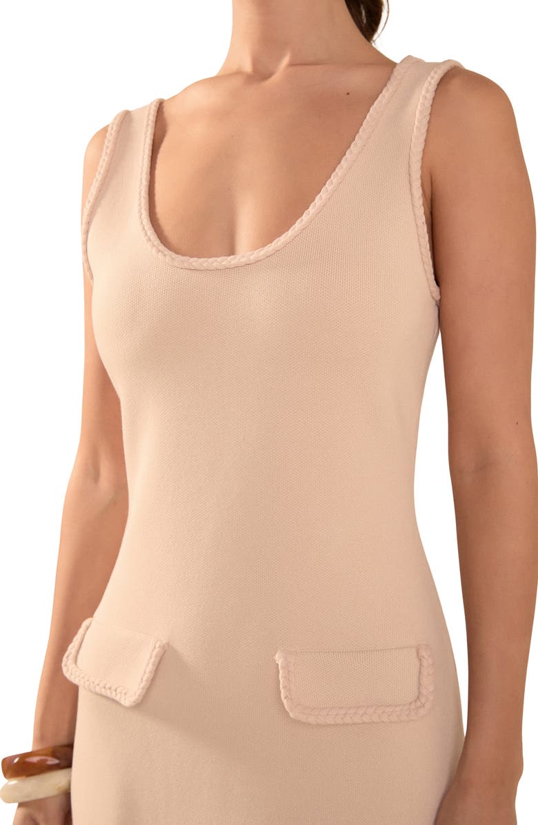 Endless Rose Braided Trim Sleeveless Knit Maxi Dress, Alternate, color, Beige