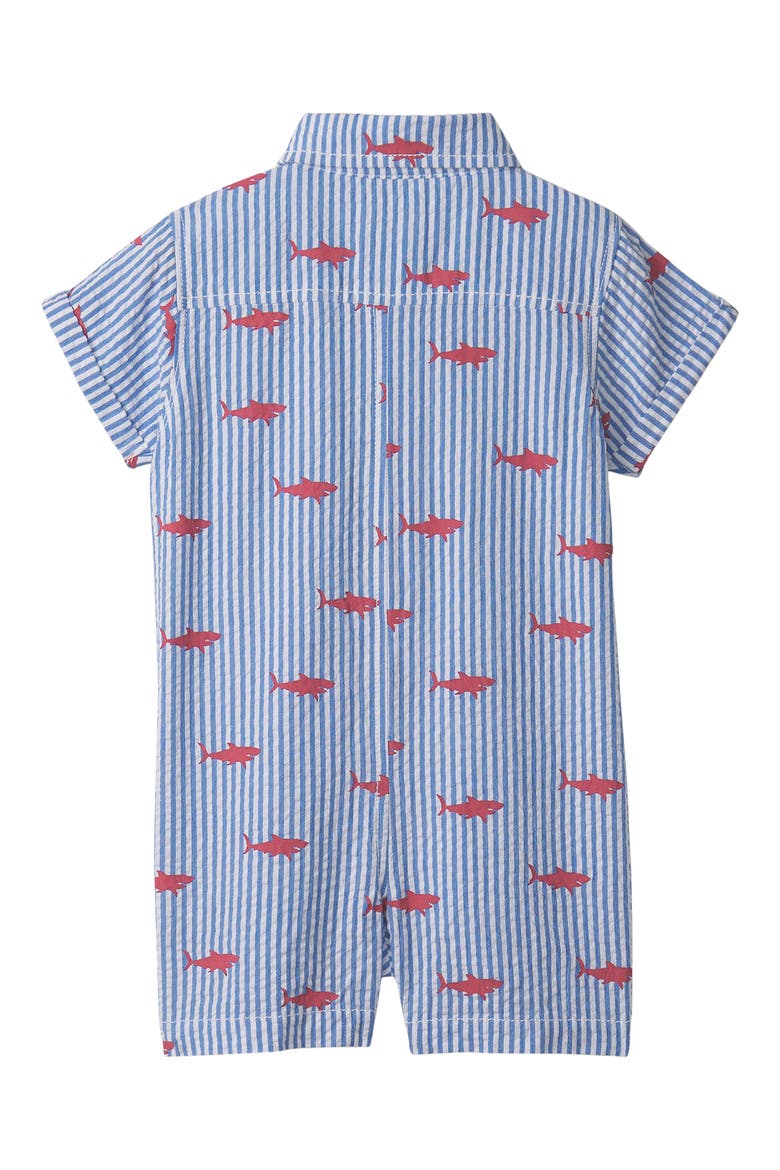 Shark Silhouette Stripe Seersucker Romper (Baby, Alternate, color, CAMPANULA