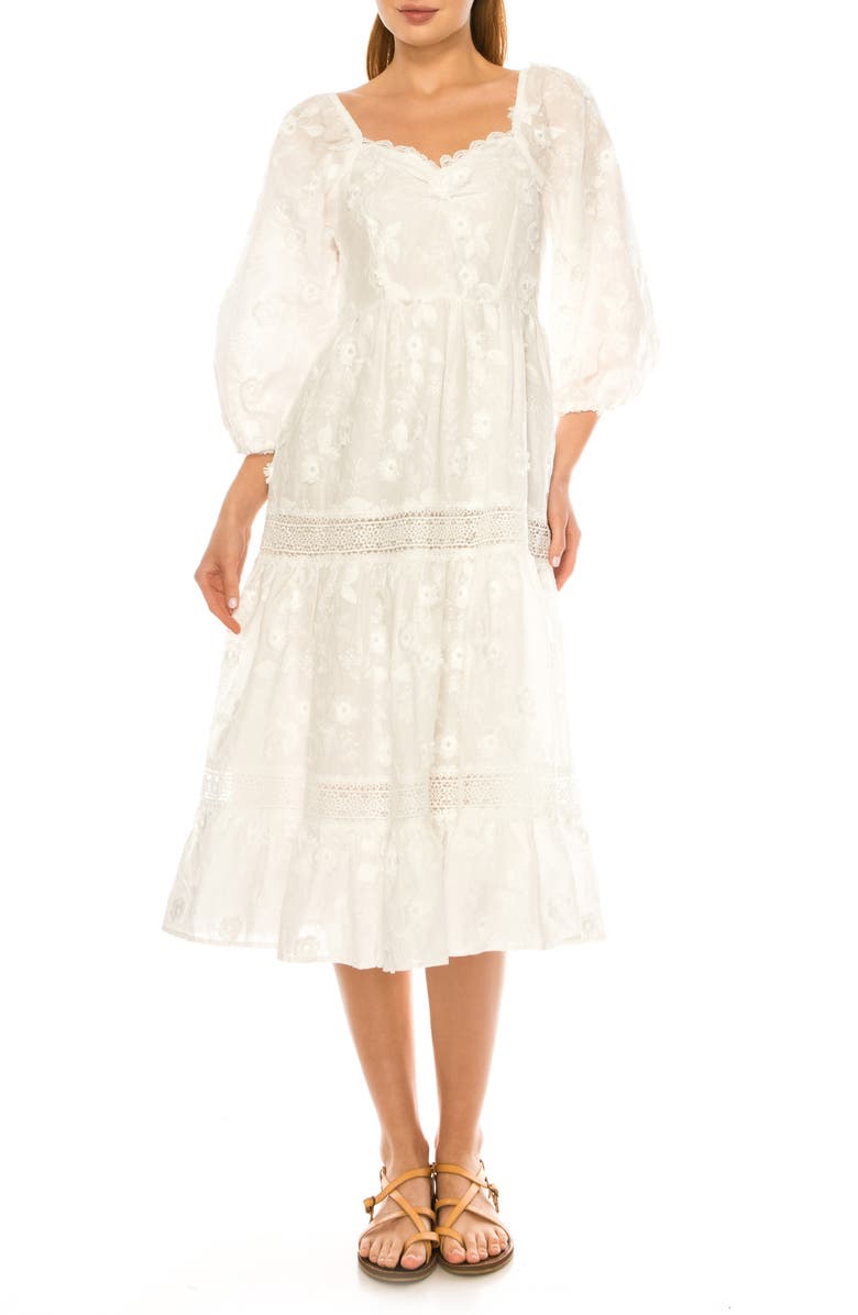 A COLLECTIVE STORY Floral Embroidered Midi Dress, Main, color, Bright White