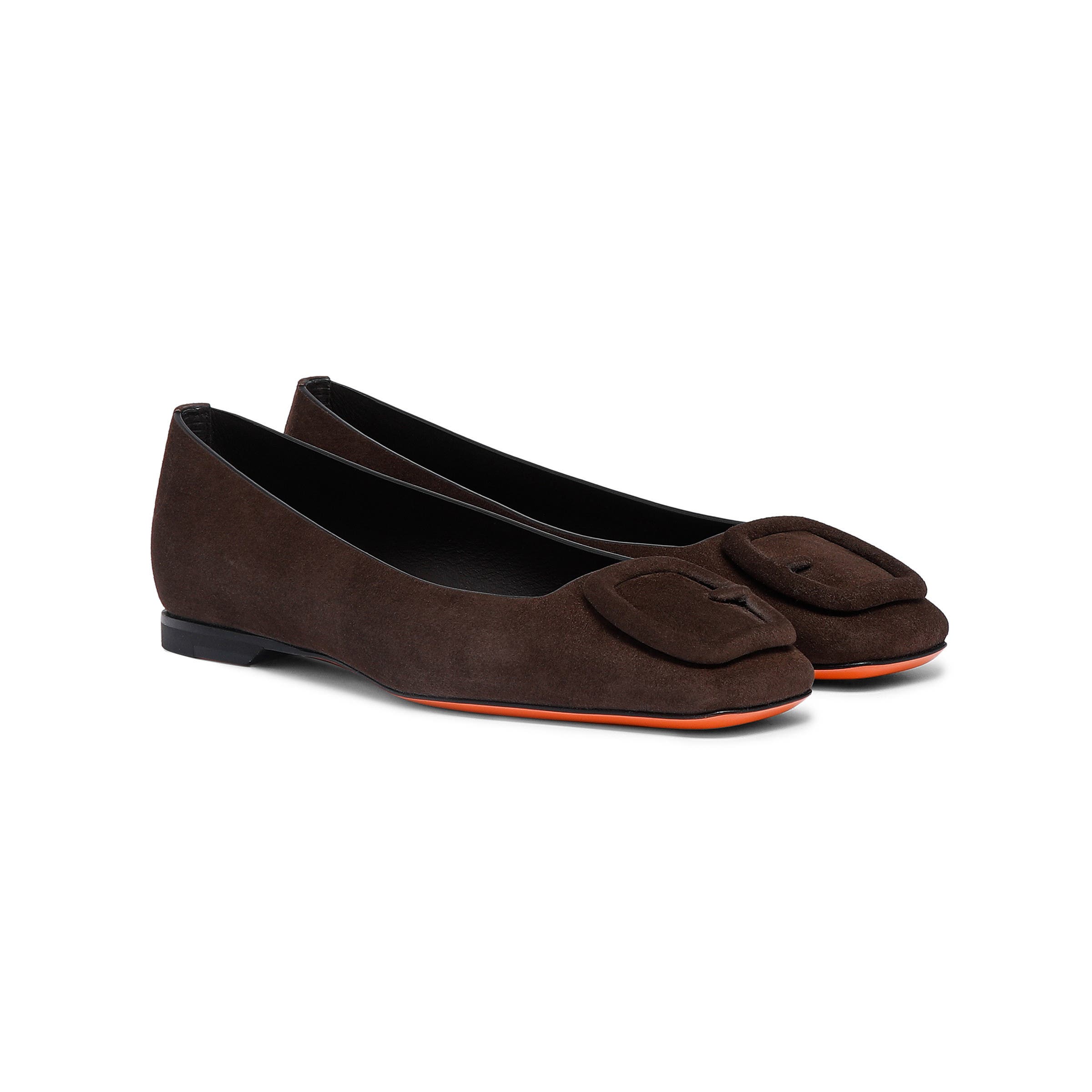 Santoni Women's suede ballet flat, Main, color, Brown