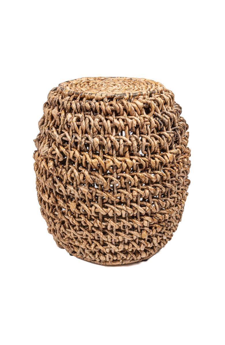 JONATHAN Y Sage 21" Rustic Bohemian Barrel-Style Abaca/Iron Handwoven Stool, Main, color, Brown