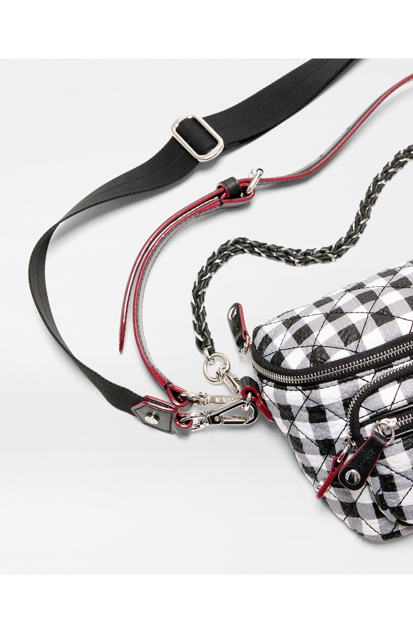 Micro Crosby Diamond Quilted Nylon Sling Bag, Alternate, color, BLACK/ WHITE GINGHAM