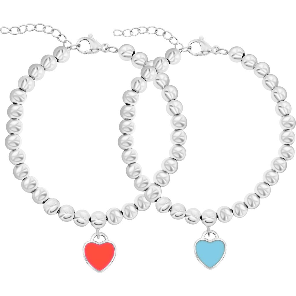 Donatello Gian 2 Pack Heart Charm Bracelets In Silver