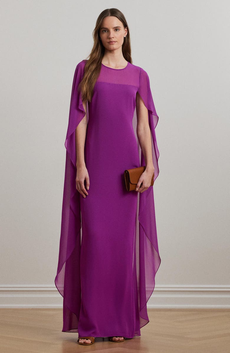 Lauren Ralph Lauren Cape Sleeve Georgette Gown, Alternate, color,