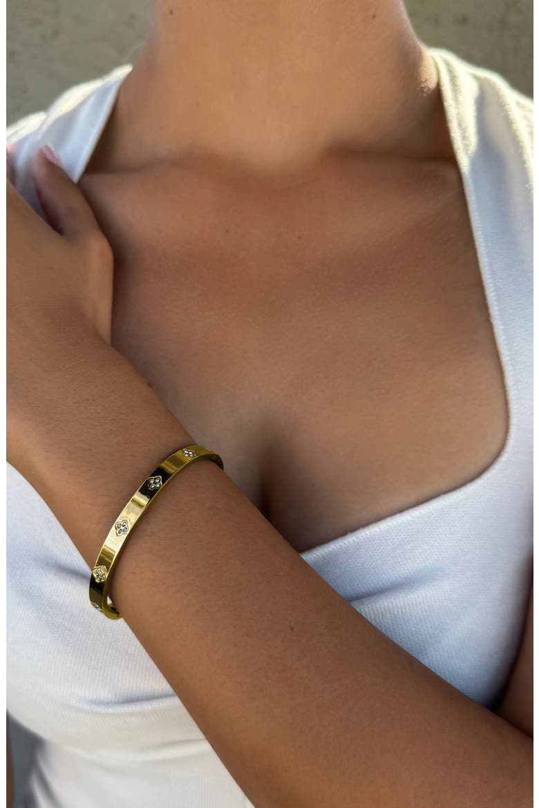 CZ Clover Bangle Bracelet, Alternate, color, GOLD