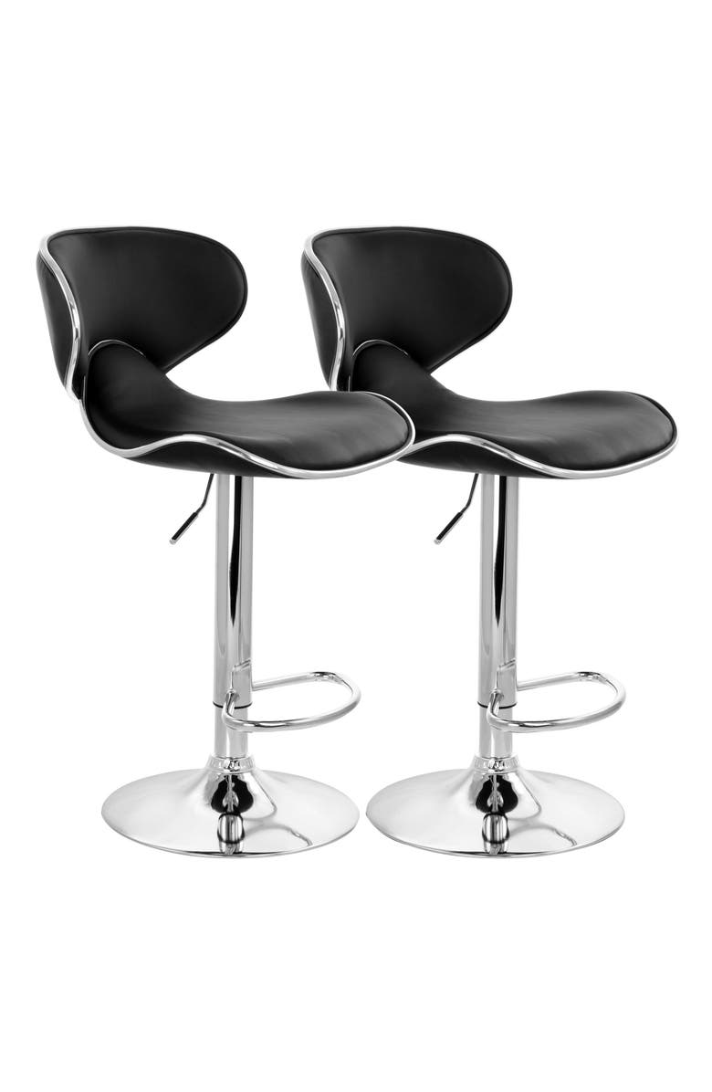 Elama 2 Piece Slim Faux Leather Adjustable Bar Stool, Main, color, Black