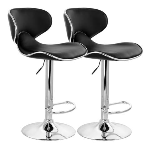 2 Piece Slim Faux Leather Adjustable Bar Stool