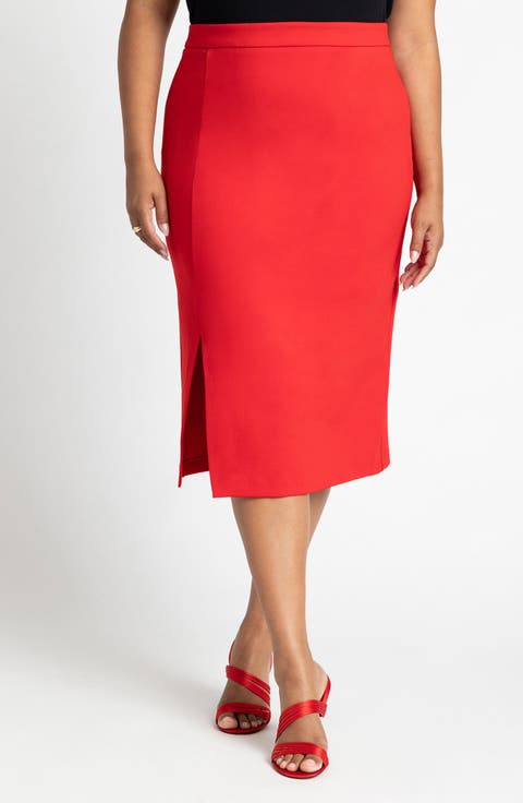 Side Slit Stretch Skirt (Plus)