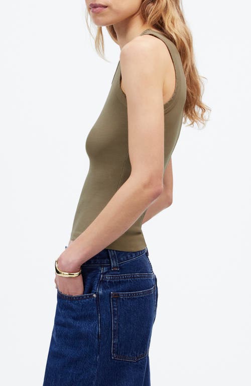 Shop Madewell High V-neck Regenerative Cotton Rib Tank In Faded Fatigue
