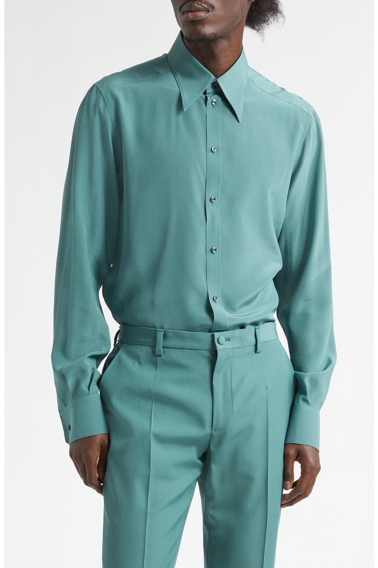 Regular Fit Silk Crêpe de Chine Button-Up Shirt, Main, color, VERDE 3