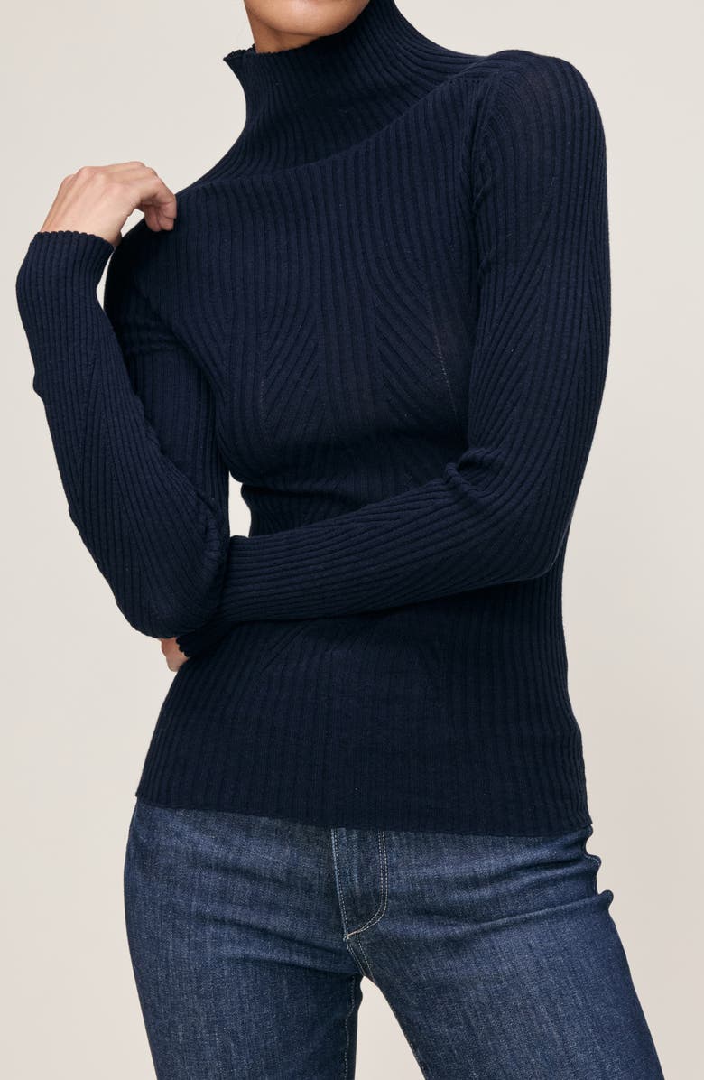 DL1961 Turtleneck Cotton & Cashmere Rib Sweater, Alternate, color, Navy