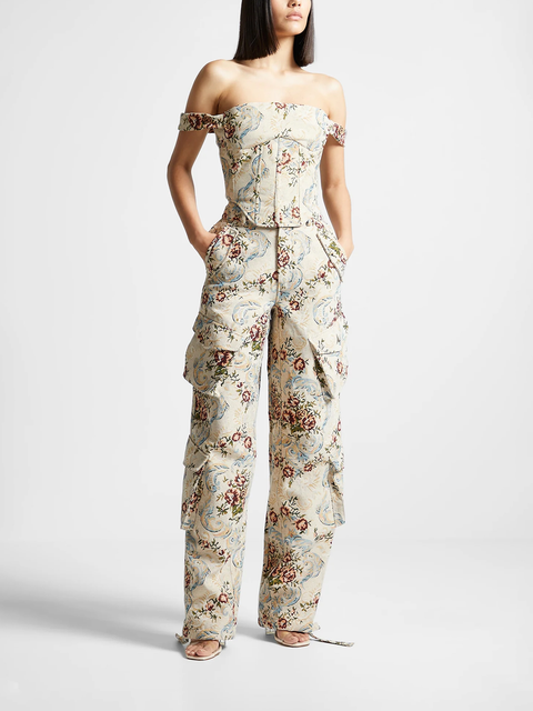 Anne Floral Jacquard High Waisted Cargo Pants