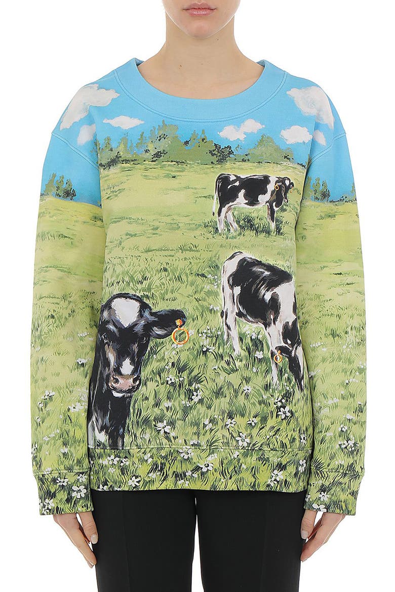 Countryside Cow Print Cotton Sweatshirt, Main, color, 1888 FANTASY PRINT