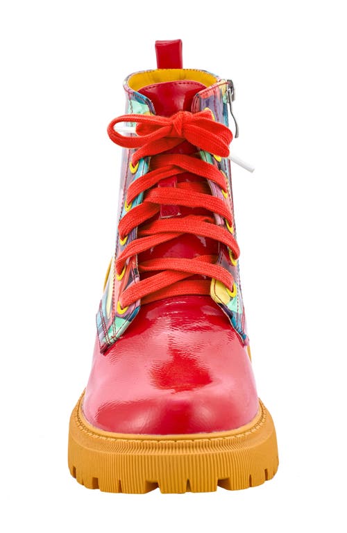 Ninety Union Freeway Lug Sole Combat Boot In Red Multi