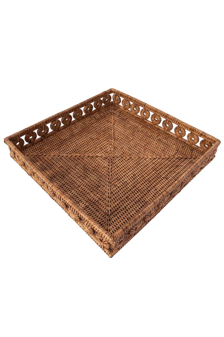 Inna Rattan Square Tray, Main, color, Honey Brown