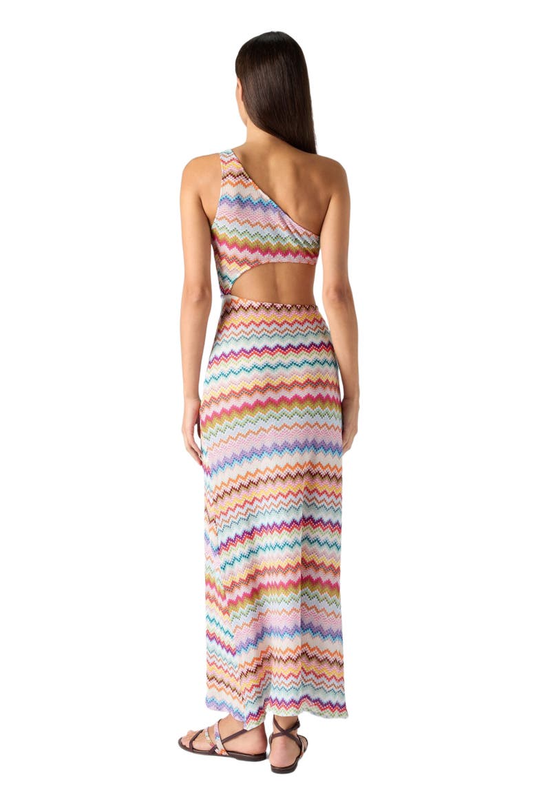 One-shoulder Cover-up In Lamé Viscose With Pixel-effect Zigzag Pattern, Alternate, color, Multicoloured