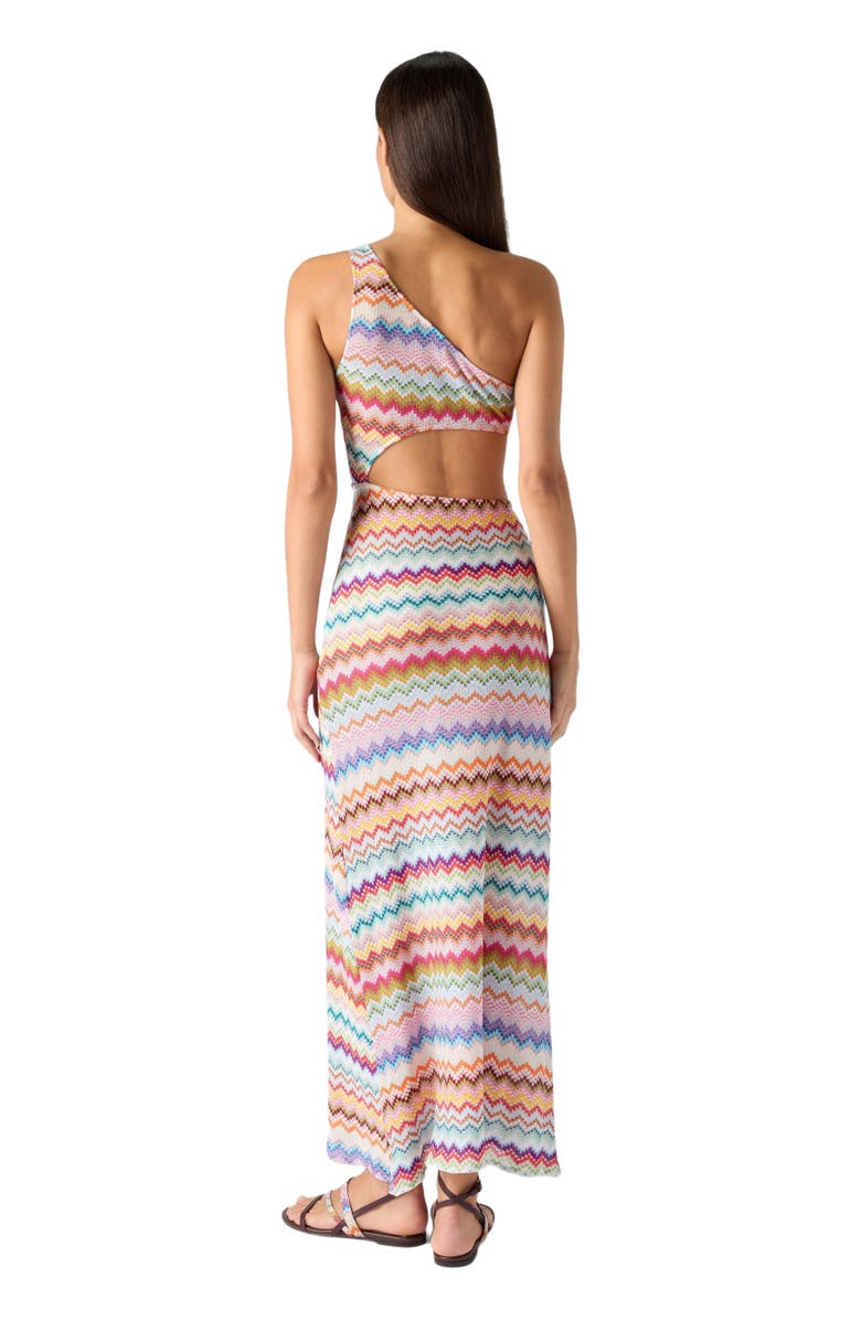 Missoni One-shoulder Cover-up In Lamé Viscose With Pixel-effect Zigzag Pattern, Alternate, color, Multicoloured