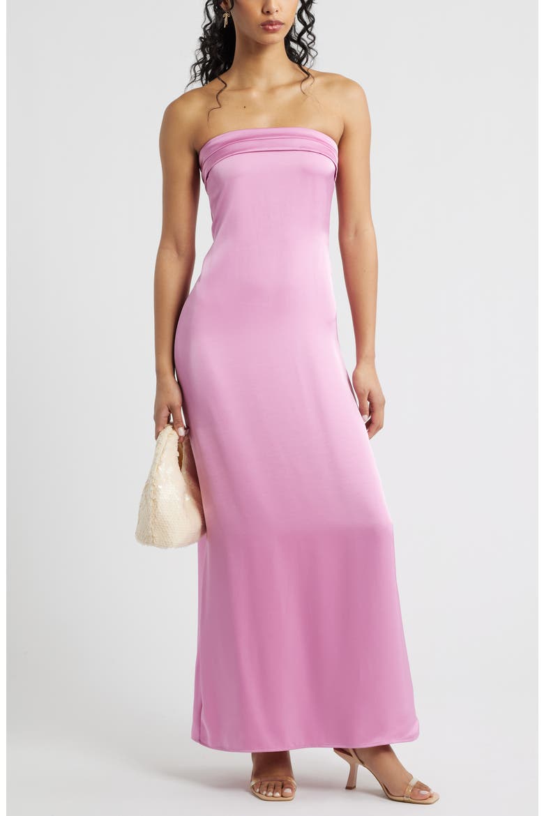 Strapless Satin Gown, Main, color, PINK MOONLITE