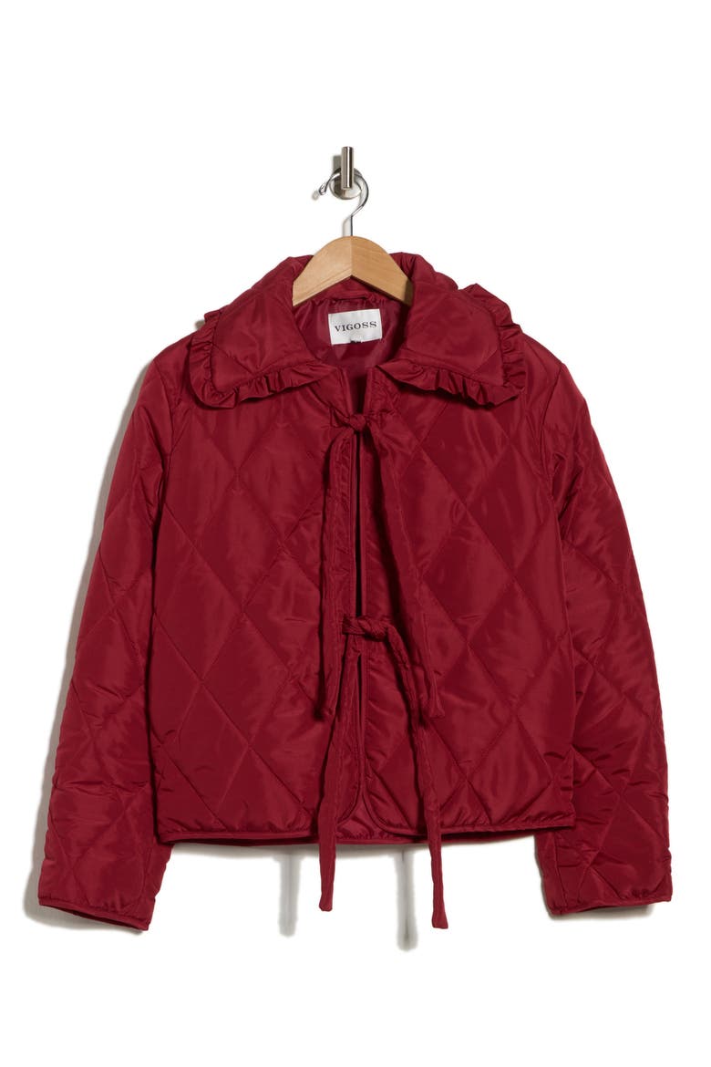 Quilted Tie Front Jacket, Alternate, color, RED