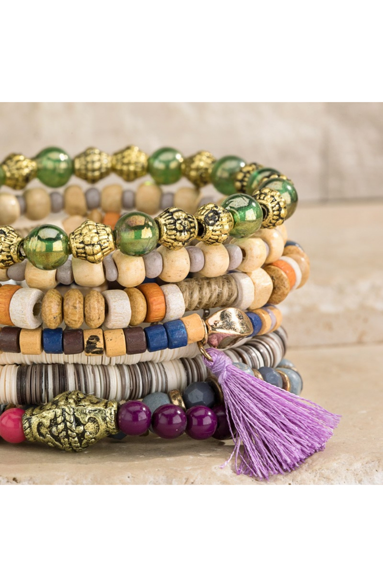 Humanist Beauty Abundance Stacking Bracelet Set, Alternate, color, Mauve / Green / Gold