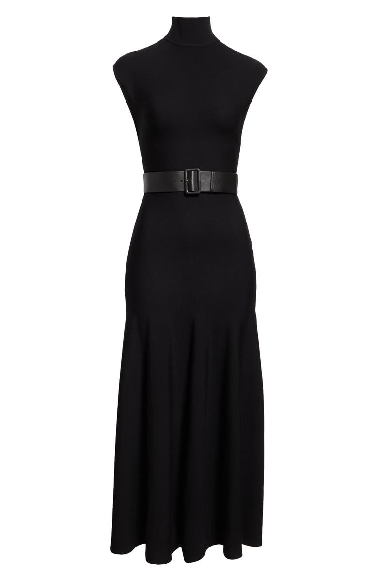Alaïa Turtleneck Jersey Belted Dress, Alternate, color, Noir Alaia