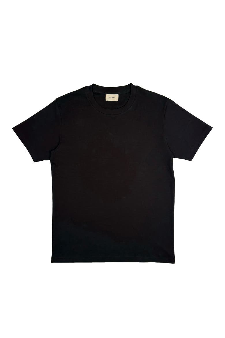 Stretch Cotton Rib Crewneck T-Shirt, Alternate, color, BLACK