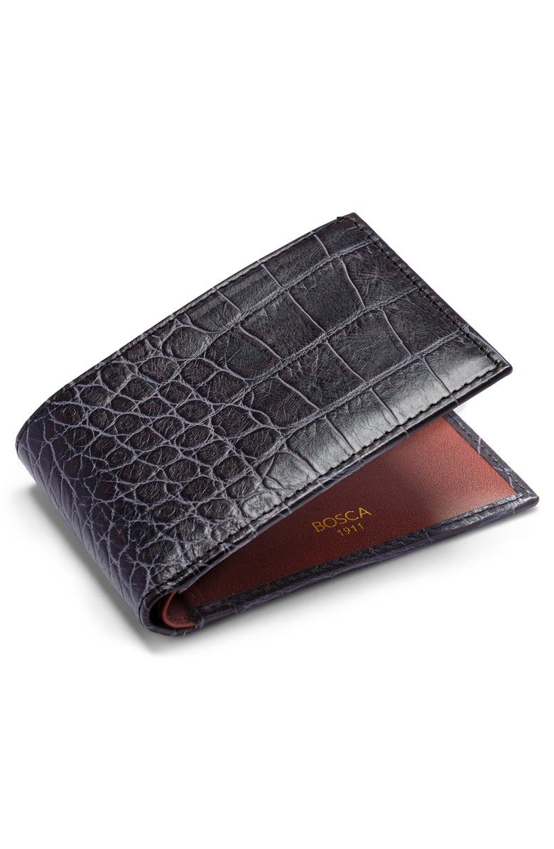 Bosca Croc Embossed Leather Small Bifold Wallet, Alternate, color, 