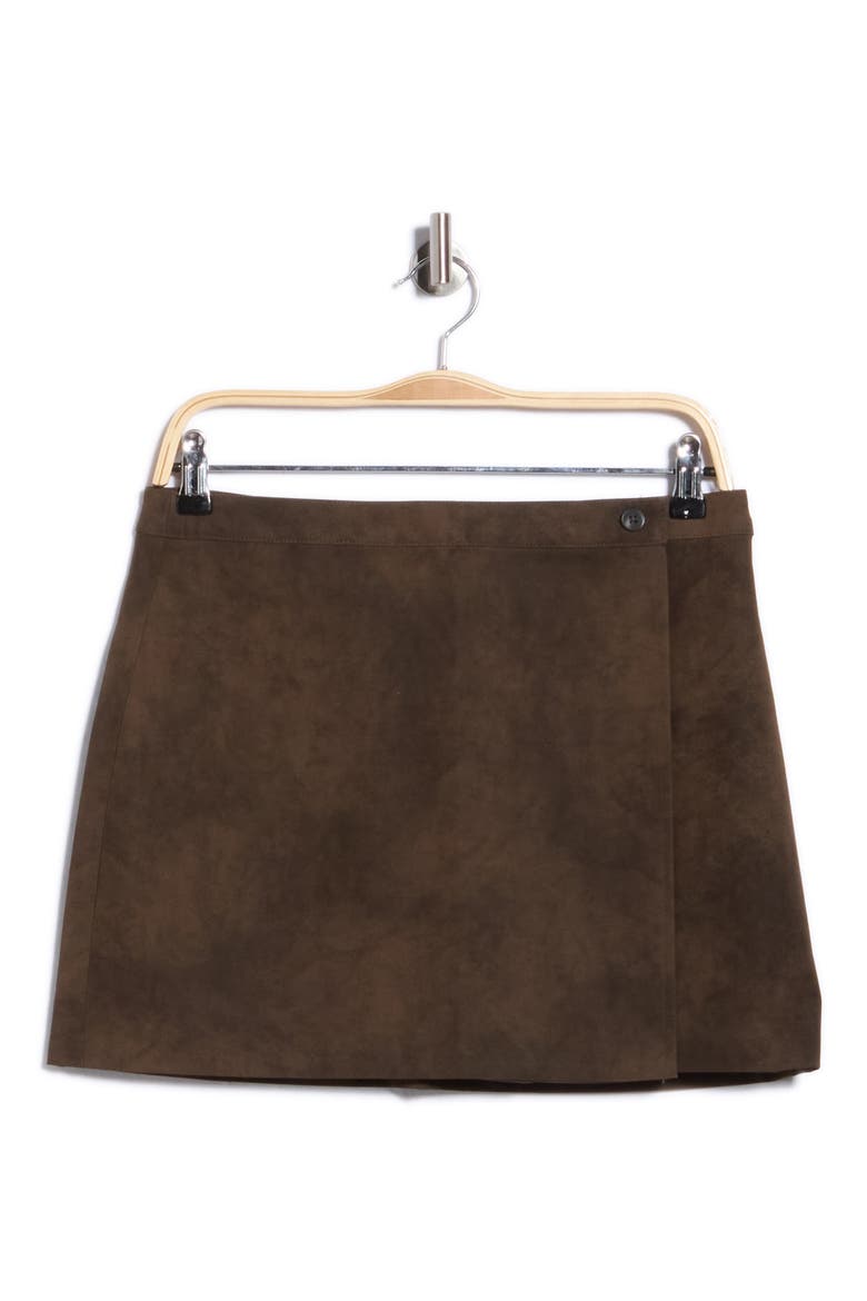 Wrap Faux Suede Miniskirt, Alternate, color, UMBER