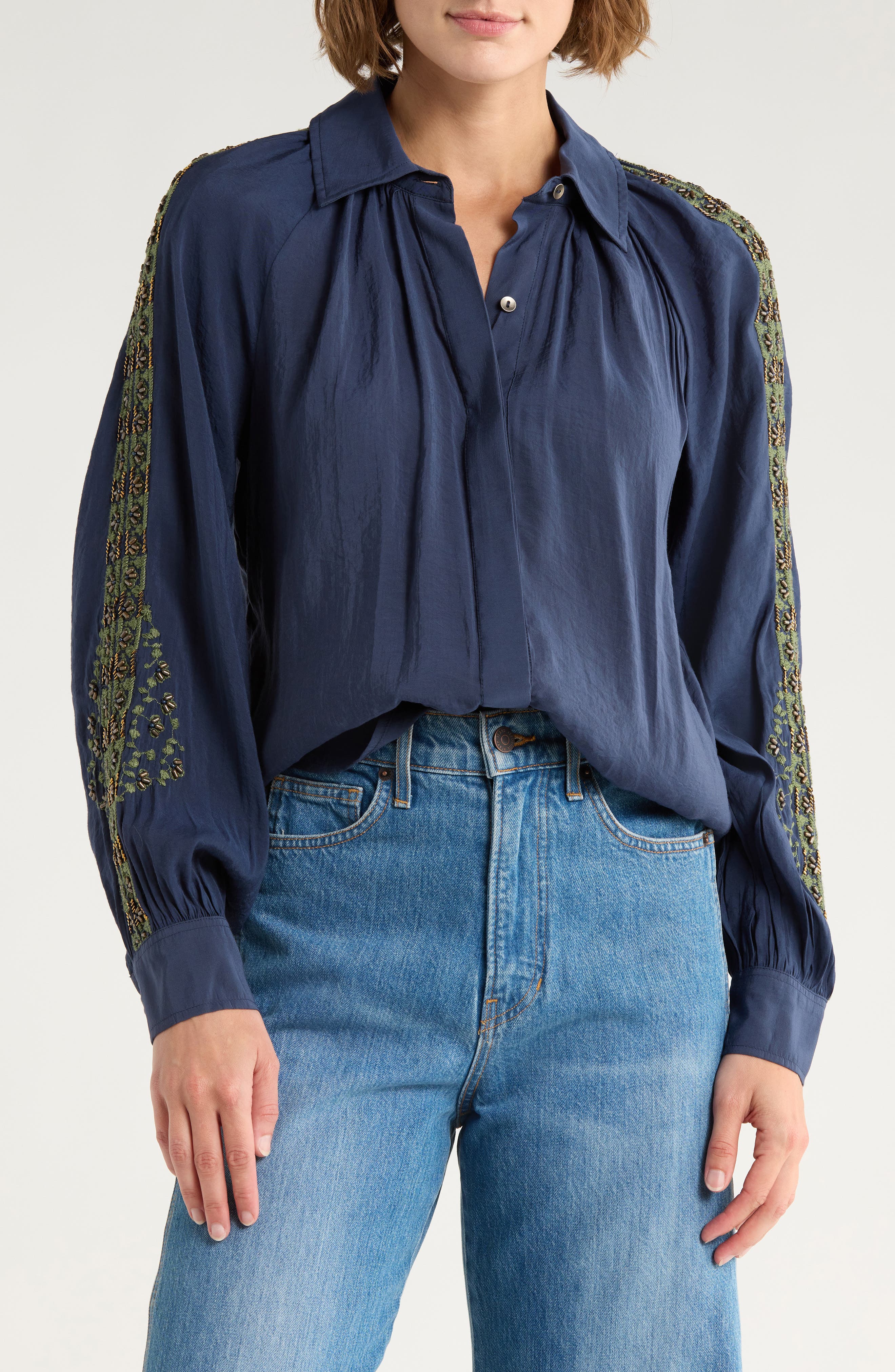 Ramy Brook Dorothy Beaded Embroidered Button-Up Shirt