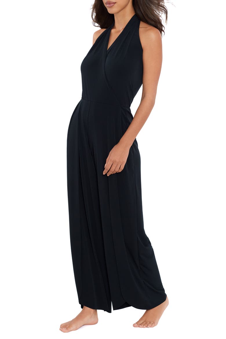 Halter Cover-Up Jumpsuit, Alternate, color, BLACK