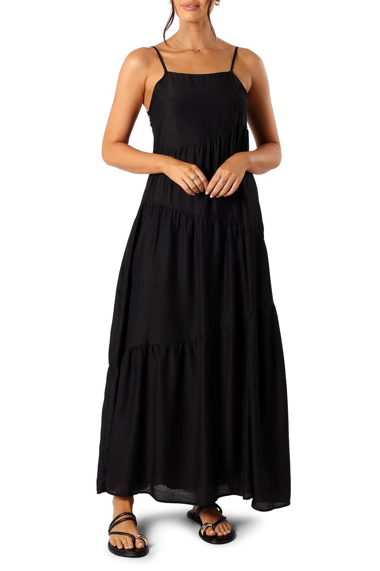 Bennie Tiered Maxi Sundress, Main, color, BLACK
