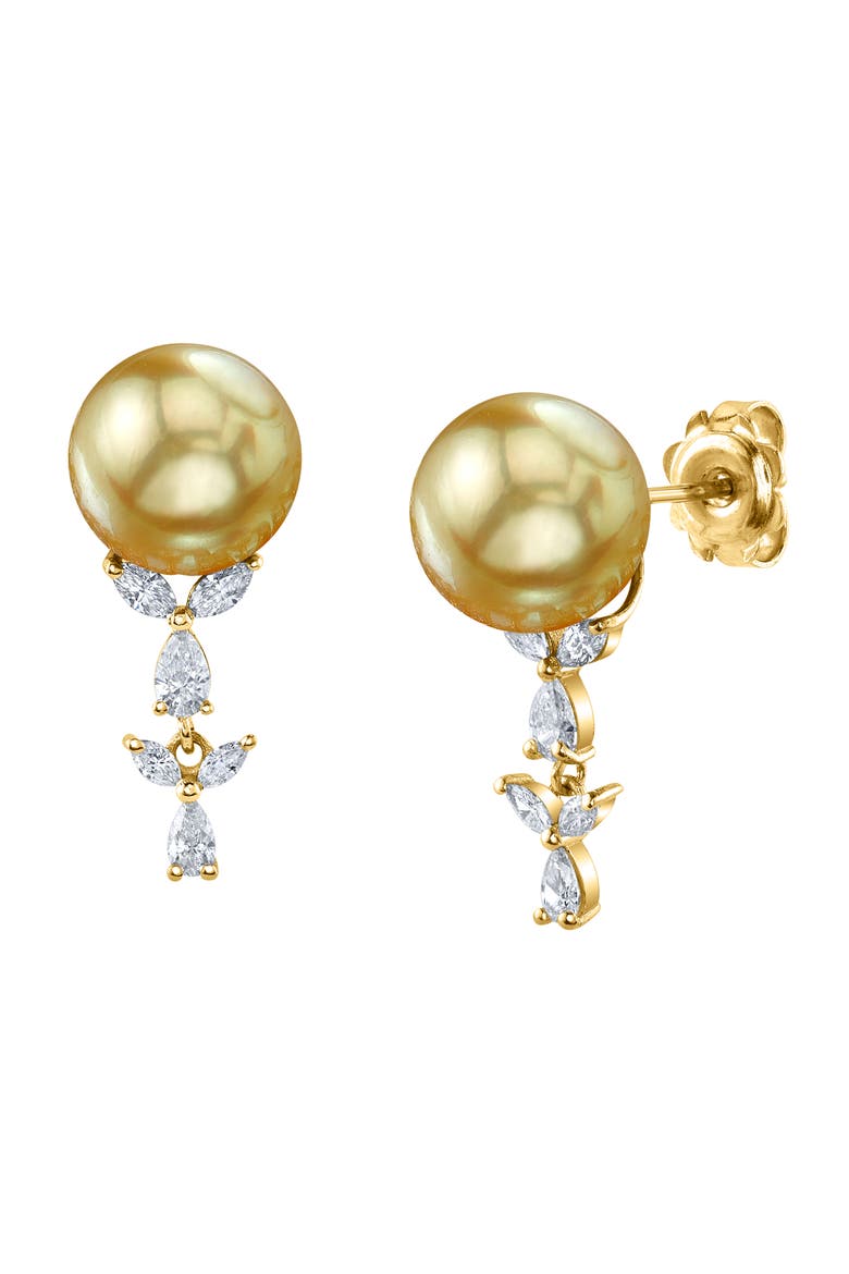 Golden South Sea Pearl & Diamond Kiara Earrings, Main, color, Yellow Gold