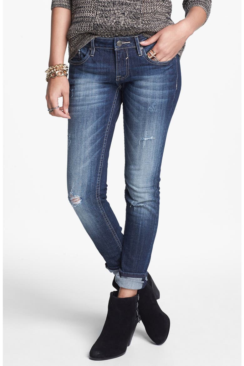 Destroyed Skinny Jeans, Main, color, DARK WASH